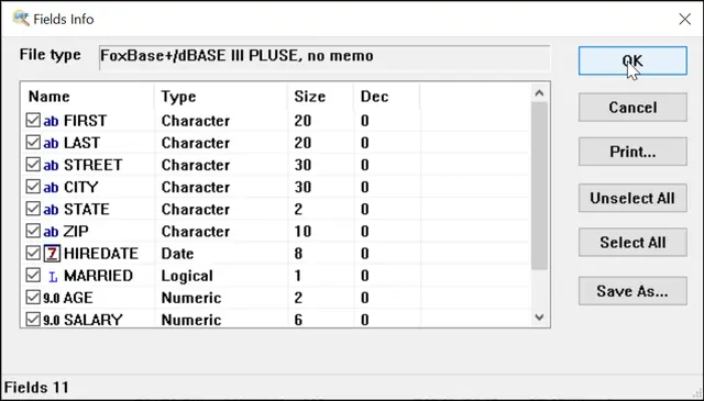 DBF File Structure Example